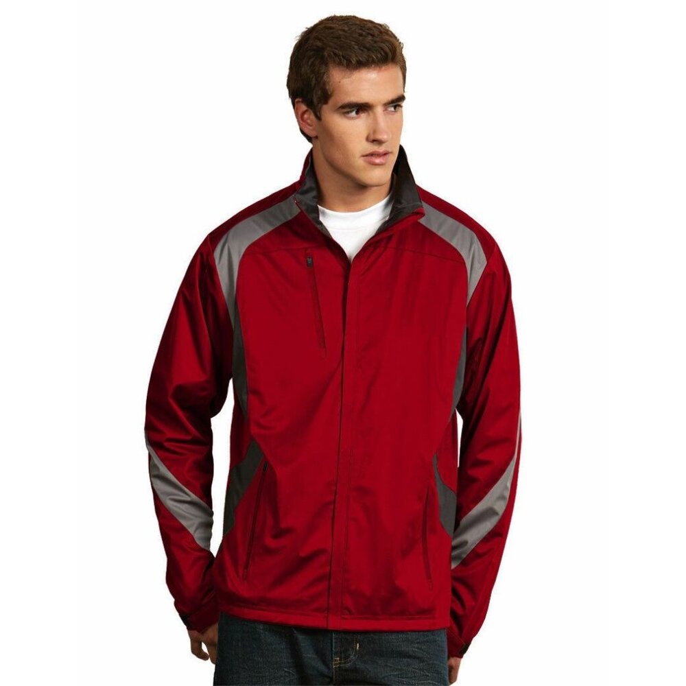 NEW Antigua Tempest Full Zip Golf Windbreaker Jacket Mens M Medium Red & Gray